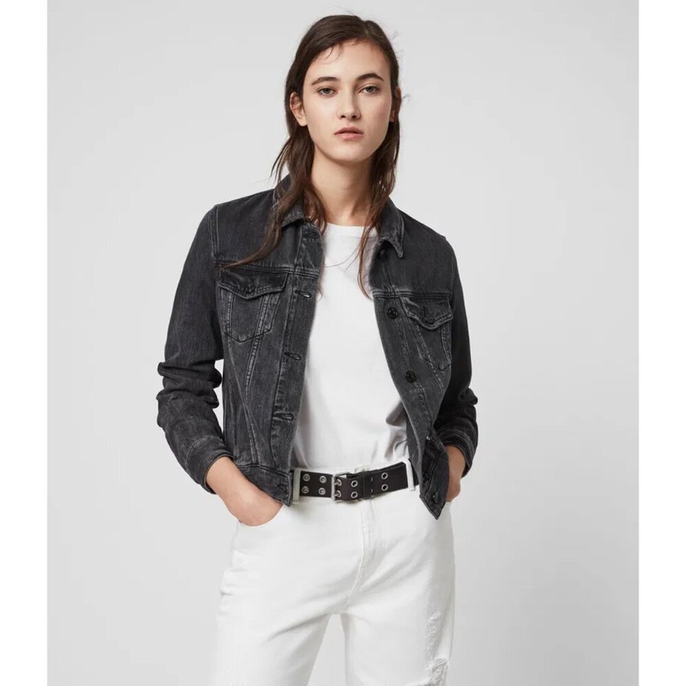 AllSaints Black Washed Denim Jean Jacket
